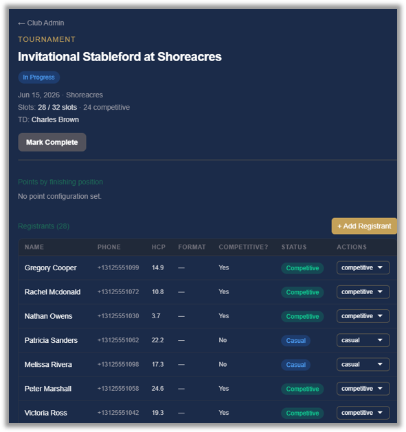Screenshot placeholder: running a company tournament — auto-balanced teams, pairings, and the season leaderboard.